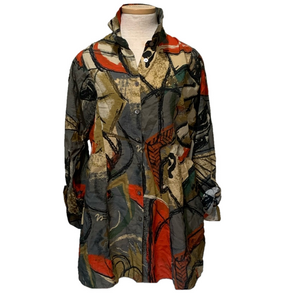 John Mark sz L artsy button down roll tab sleeve top